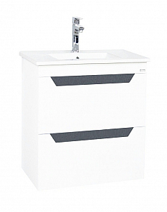 KIT MDF BASE AND WASHBASIN, SERIES 056 60CM, SUSPENDED WITH DRAWERS, WHITE ANTHRACIT