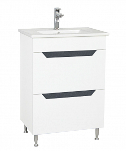 MDF BASE AND WASHBASIN, SERIES 056 60CM, DRAWERS, WHTE ANTHRACIT