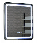 MIRROR WITH LED LIGHTING, DEFOG FUNCTION, CLOCK AND THERMOMETER, MD3, 70*80CM, BLACK FRAME_0