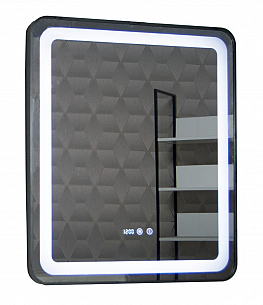 MIRROR WITH LED LIGHTING, DEFOG FUNCTION, CLOCK AND THERMOMETER, MD3, 70*80CM, BLACK FRAME