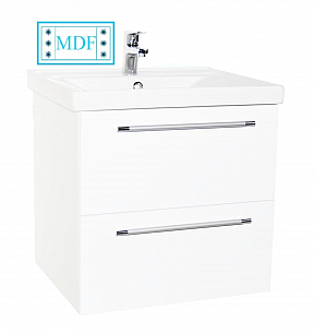 MDF BASE AND WASHBASIN, SERIES 754, 60CM, SUSPENDED WITH DRAWERS, WHITE