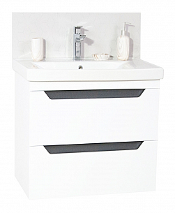 KIT MDF BASE AND WASHBASIN, SERIES 756 60CM, SUSPENDED WITH DRAWERS, WHITE ANTHRACIT
