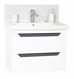 KIT MDF BASE AND WASHBASIN, SERIES 756 70CM, SUSPENDED WITH DRAWERS, WHITE ANTHRACIT