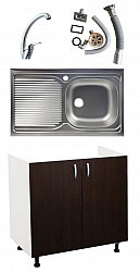 Set sink cabinet, faucet sink and sink right tank with siphon, 80cm, Wenge
