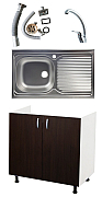 Set sink cabinet, faucet sink and sink left tank with siphon, 80cm, Wenge_0