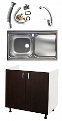 Set sink cabinet, faucet sink and sink left tank with siphon, 80cm, Wenge